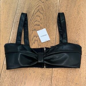 Forever 21 Black Faux Leather Bow Crop Top